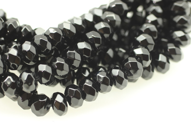 Onyx, Black, Dyed, Faceted Rondelle, 8x5mm, One Strand