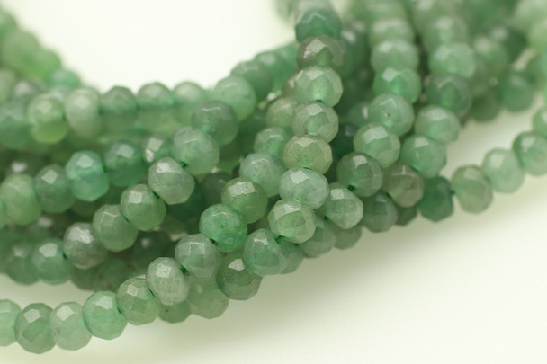 Aventurine, Green, Quartz, Natural, Faceted Rondelle, 6x4mm, One Strand