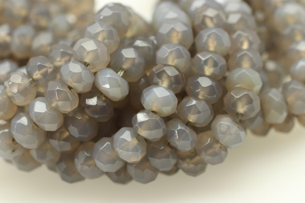 Grey Agate, Natural, Faceted Rondelle, 8x5mm, One Strand