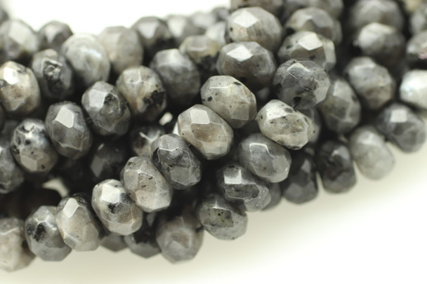 Labradorite, Black (Larvikite), Natural, Faceted Rondelle, 8x5mm, One Strand