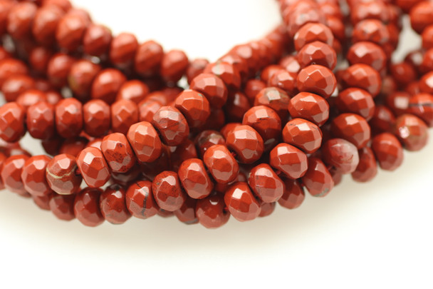 Jasper, Red, Natural, Faceted Rondelle, 6x4mm, One Strand