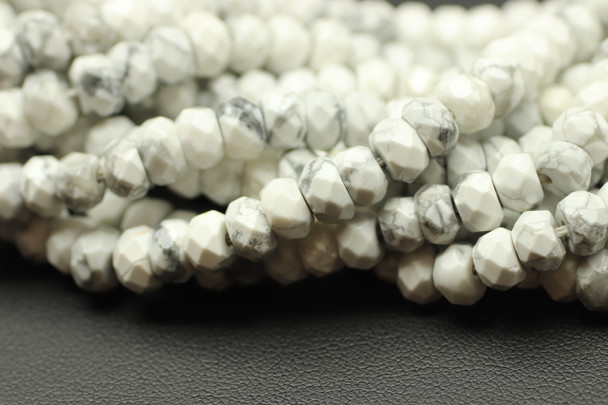 Howlite, Natural, Faceted Rondelle, 6x4mm, One Strand