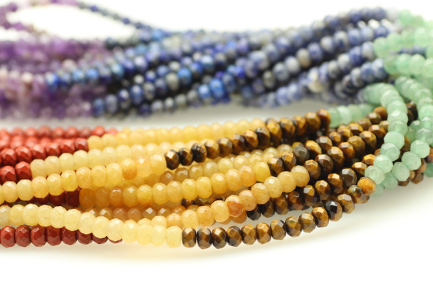 Chakra, Mixed Stone, Natural & Heated, Faceted Rondelle, 6x4mm, One Strand
