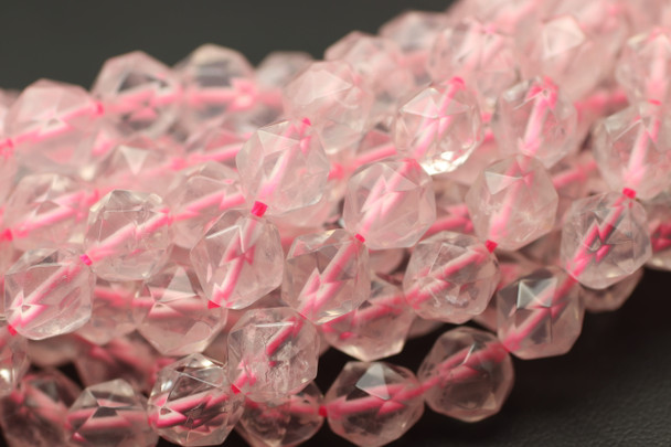 Rose Quartz, Enhanced, Faceted Diamond Shape, 8mm, One Strand