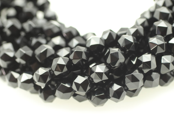 Onyx, Black, Dyed, Faceted Diamond Shape, 8mm, One Strand