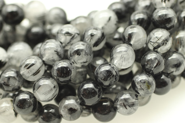 Rutilated Quartz, Black, Natural Smooth Round, 8mm