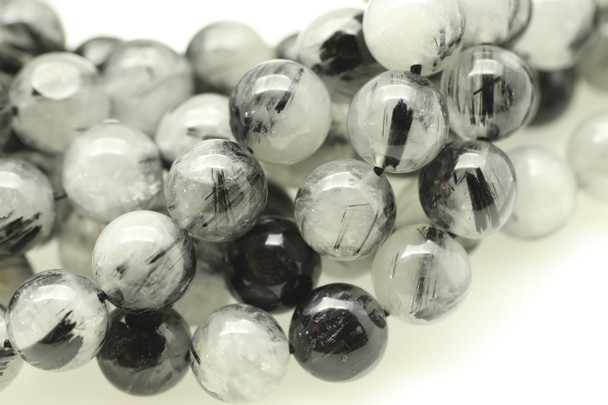 Rutilated Quartz, Black, Natural Smooth Round Beads, 10mm