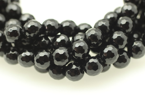 Onyx, Black, Dyed, Faceted Round, 8mm