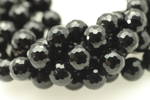 Onyx, Black, Dyed, Faceted Round, 10mm