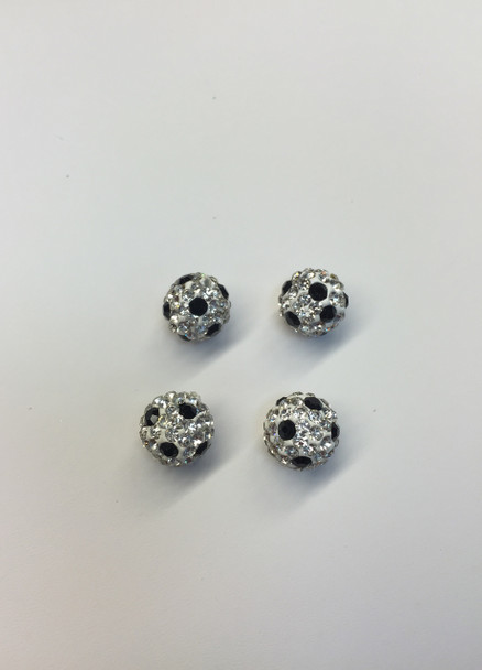 Clear & Black Crystal Soccer Balls, 12mm, Hole 1mm, 4 PCS