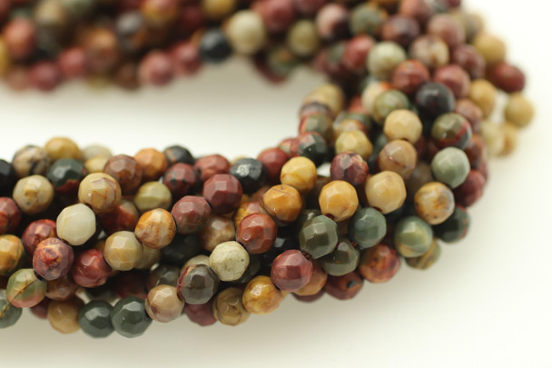 Red Creek Jasper, Natural, Faceted Round, 4mm Strand