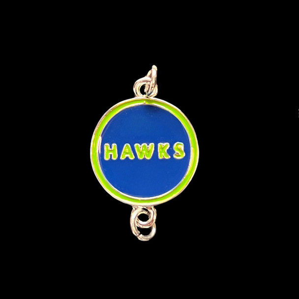 Enamel Charm, "Hawks" Round, Blue & Green, Double Loop, 18mm