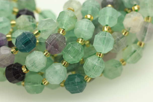 Fluorite, Mix, Natural, Faceted Off Round, 8mm, One Strand