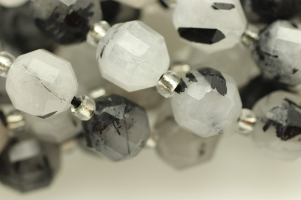 Rutilated Quartz, Black, Natural, Faceted Off Round, 8mm, One Strand