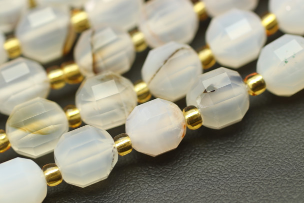 White Flower, Agate, Natural, Faceted Off Round, 8mm, One Strand