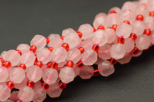 Rose Quartz, Enhanced, Faceted Off Round, 6mm, One Strand