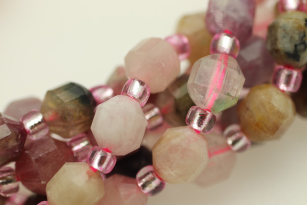 Tourmaline, Mixed, Natural, Faceted Off Round, 6mm, One Strand