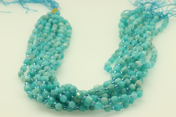 Amazonite, Natural, Faceted Off Round, 6mm, One Strand