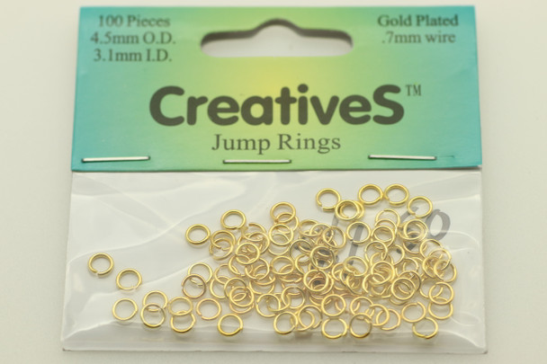 Open Jump Ring, 4.50mm, 21 Gauge, Gold Plated, approx. 100 pc