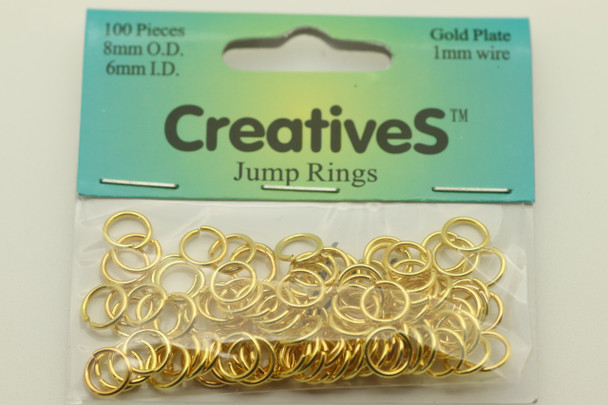 Open Jump Ring, 8mm, 19 Gauge, Gold Plated,  approx. 100 pc