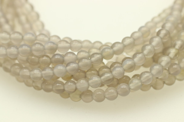 4mm, Grey Agate, Natural, Smooth Round Beads