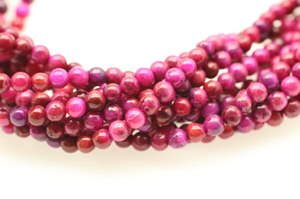 Crazy Lace Agate, Pink Dyed, Smooth Round, 4mm, One Strand