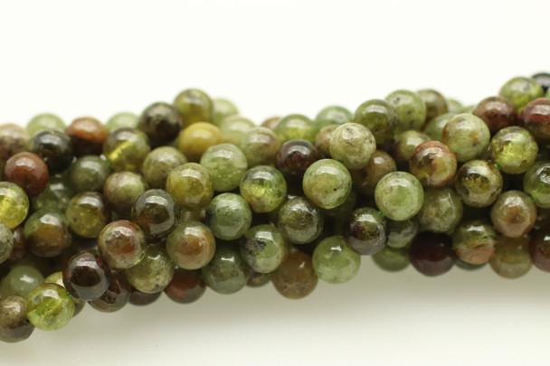 Garnet, Green, Natural, Smooth Round, 6mm, One Strand