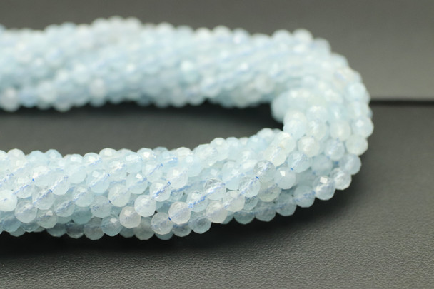 Aquamarine, Heated, Faceted Round, 4mm Strand