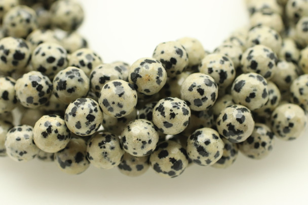 Dalmatian Stone "Jasper", Natural, Faceted Round, 8mm Strand