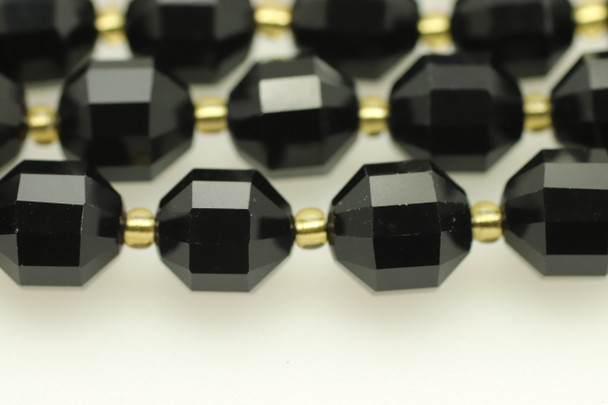 Onyx, Black, Dyed, Faceted Off Round, 10mm, One Strand