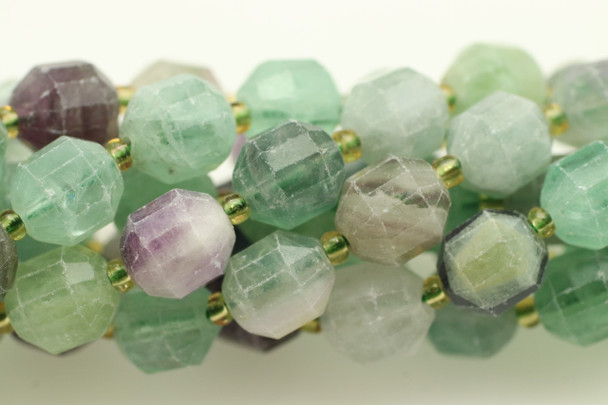 Fluorite, Mix, Natural, Faceted Off Round, 10mm, One Strand