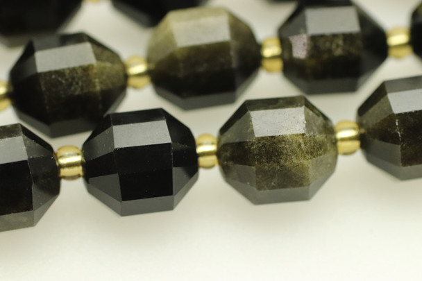 Obsidian, Golden, Natural, Faceted Off Round, 10mm, One Strand