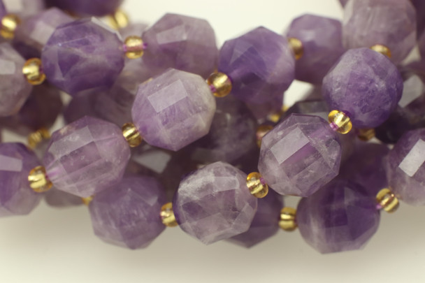 Amethyst, Chevron, Natural, Faceted Off Round, 10mm, One Strand