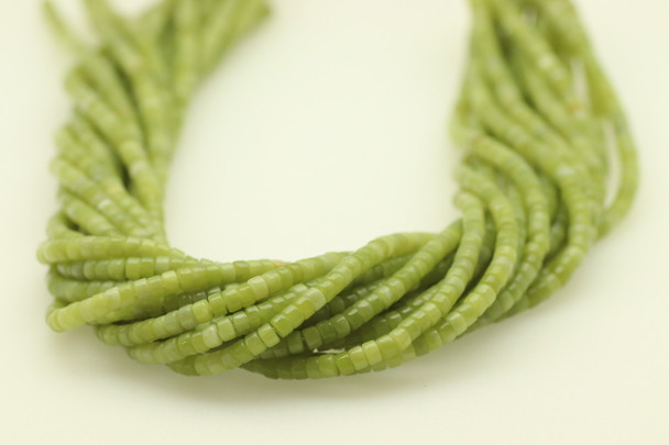 Jade, Nephrite, Green, Natural, Heishi, One 4x2mm Strand