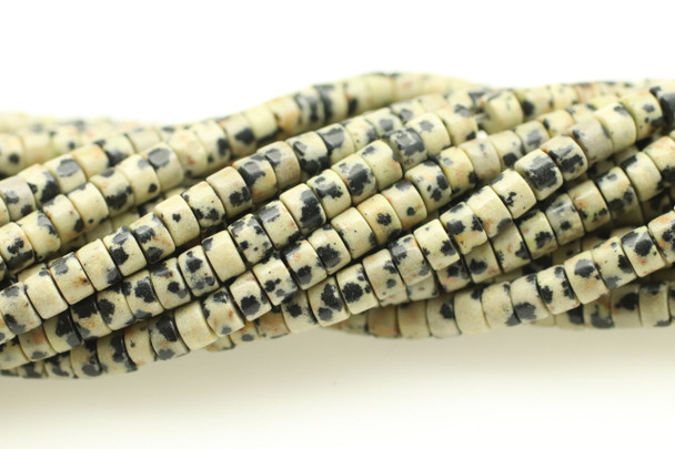 Dalmatian Stone "Jasper", Natural, Heishi, 4x2mm, One Strand