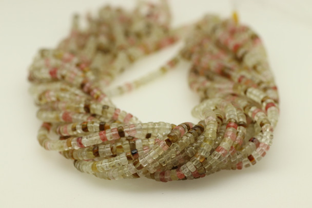 Watermelon Quartz Glass, Heishi, 4x2mm