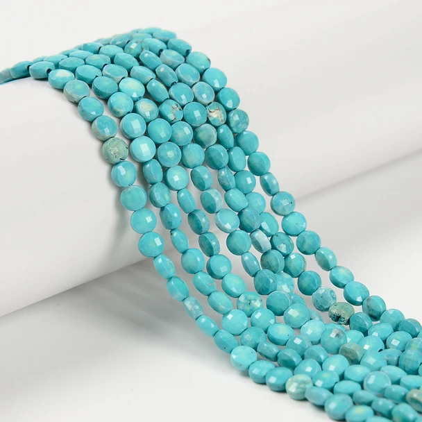 Turquoise, Green, Chinese, Stabilized, Faceted Coin, 4mm, One Strand