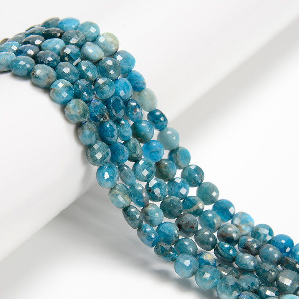 Apatite, Natural, Faceted Coin, 6mm, One Strand