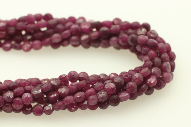 Ruby, Heated, Faceted Coin, 4mm, One Strand