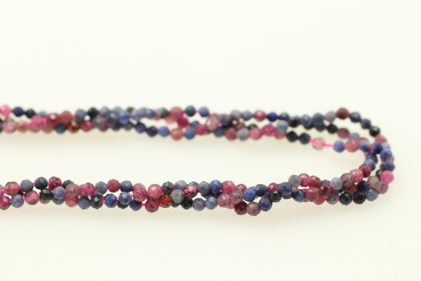 Ruby & Sapphire, Natural, Faceted Round, 2mm, One Strand