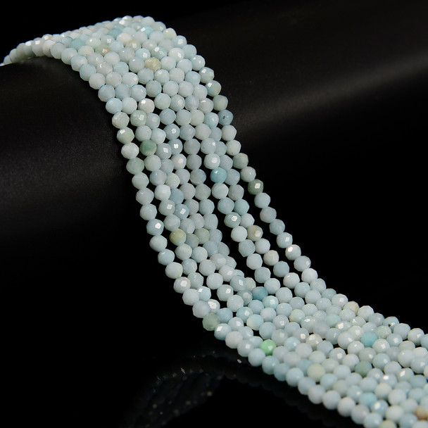 Amazonite, Natural, Faceted Round, One 3mm Strand