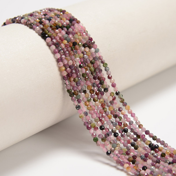 Tourmaline, Mixed, Natural, Faceted Round, 2mm, One Strand