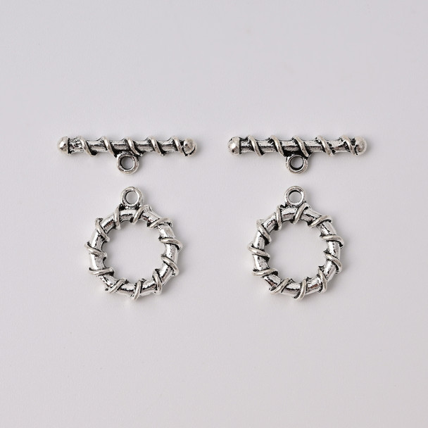 Toggle, 20x16x3mm bar is 23x6mm at loop, Antique Silver Metal Alloy, 8 sets