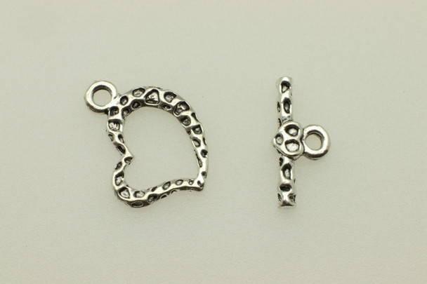 Toggle, Heart, 20x16x2mm, bar is 18x8mm at loop, Antique Silver Plated Metal Alloy, approx. 16 sets