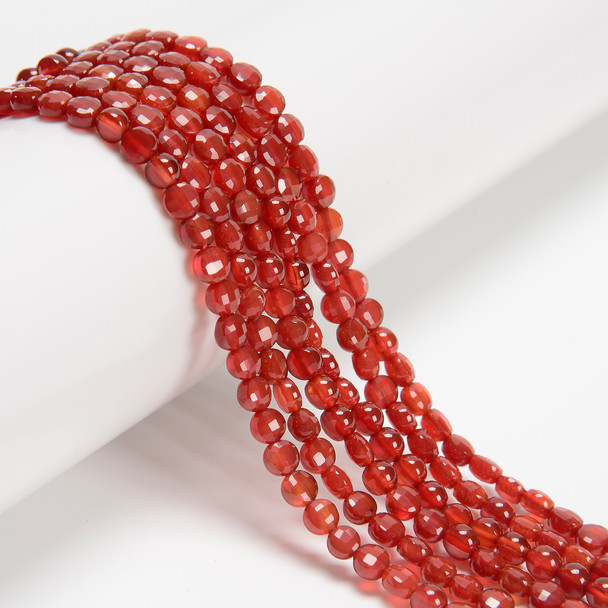 Carnelian, Agate, Heated, Faceted Coin, 4mm, One Strand