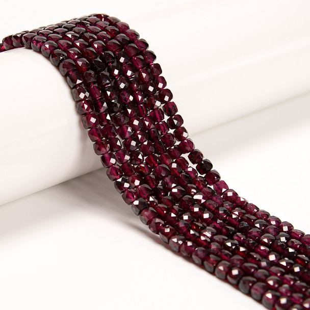 Garnet, Natural, Faceted Cube Beads, One 4mm Strand