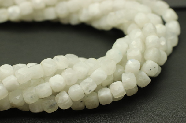 Moonstone, Blue, Natural, Faceted Cube, 4.5mm, One Strand