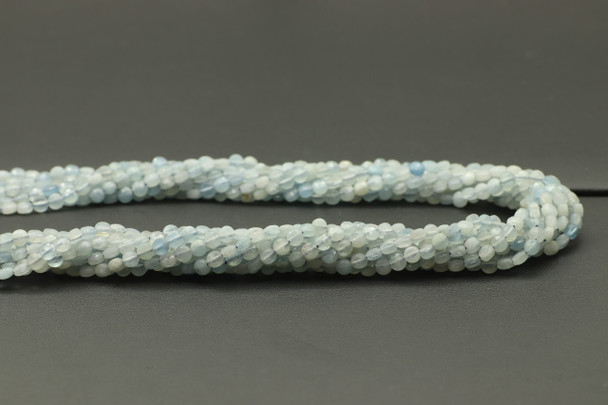 Aquamarine, Opaque, Heated, Faceted Coin, 4mm, One Strand