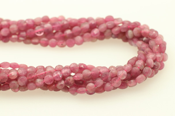 Tourmaline, Pink, Natural, Faceted Coin, 4mm, One Strand