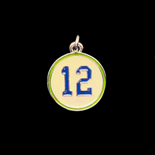 Enamel Charm, #12 Round, White & Blue, 18mm